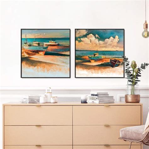Framed Wall Art Painting Set of 2 on Paper, Titled: Shadow Boat ...