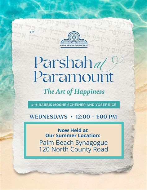 Lunch and Learn: Parshah at Paramount, Palm Beach Synagogue, 5 July 2023 | AllEvents.in