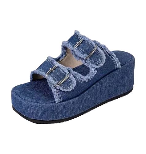 Women's Open Toe Denim Sandals Platform Adjustable Buckle Arch Support ...