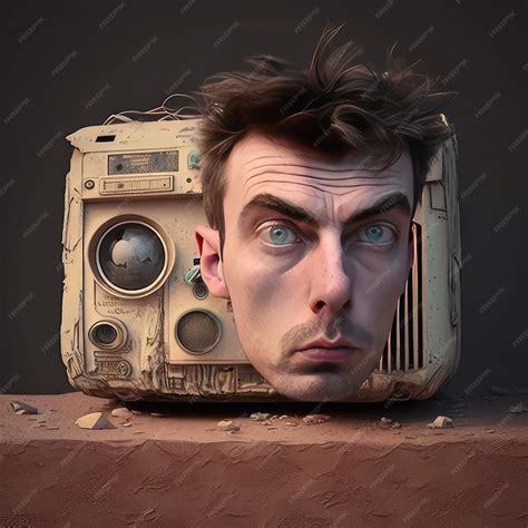 A man with a camera on his face is laying on a table | Premium AI ...