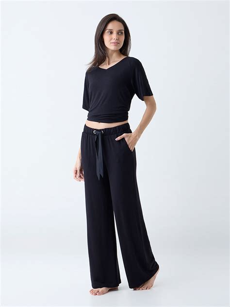 Buy Wunderlove Black Solid High-Rise Pants from Westside