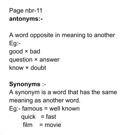 Antonyms And Synonyms - English Language - Notes - Teachmint