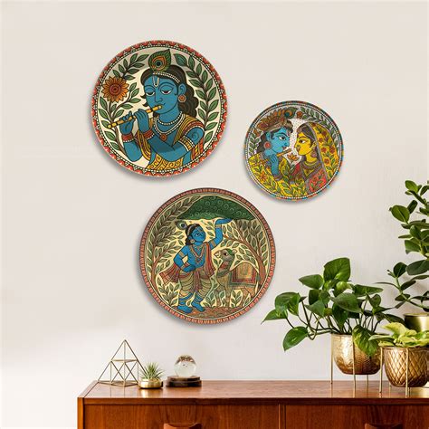 Madhubani Art Krishna Charitra Premium Wall Plates Painting Set of 3 ...