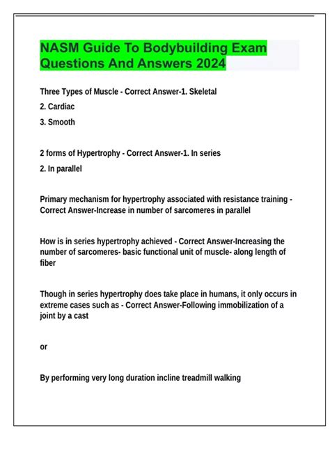 NASM Guide To Bodybuilding Exam Questions And Answers 2024 - NASM ...