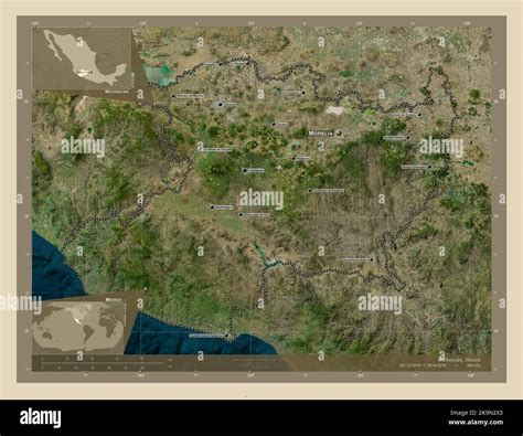Michoacan, state of Mexico. High resolution satellite map. Locations ...