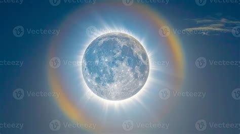 A rainbowcolored halo forms around the moon creating a rare and ...