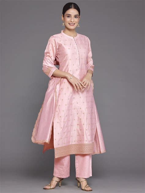 Buy Pink Embroidered Chanderi Silk Straight Suit With Dupatta Online at ...