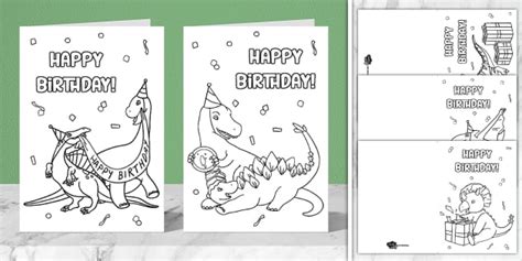 Cute Dinosaur Birthday Cards to Colour | Twinkl Party