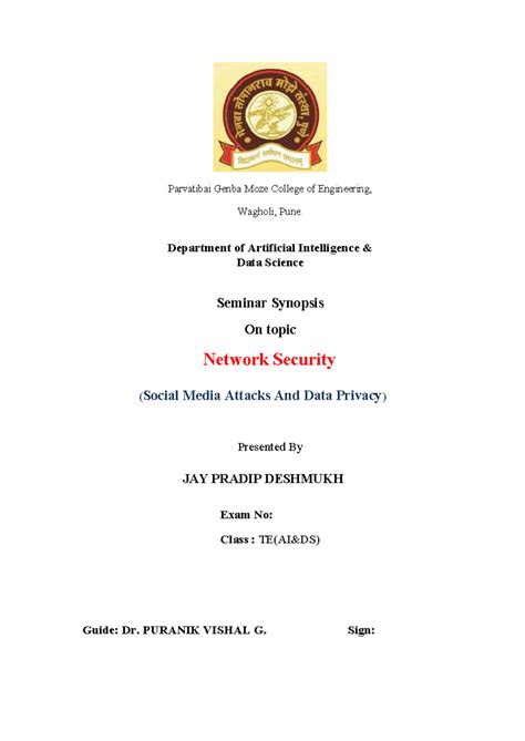 Synopsis- Social Media Attacks And Data Privacy - Parvatibai Genba Moze ...