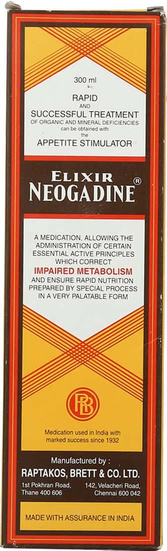 Neogadine Elixir Syrup: Uses, Side Effects, Price, Dosage & More Info ...