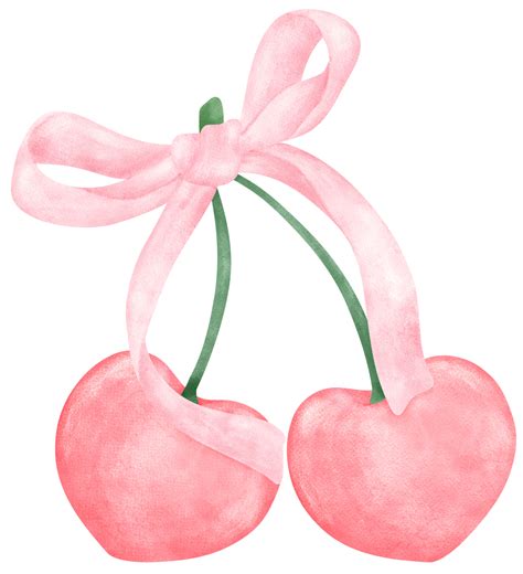 Pink Coquette bow with cherries aesthetic watercolor 36134172 PNG