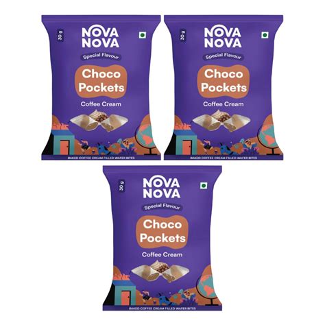 Nova Nova Choco Pockets | Coffee Cream Filled Wafers | 100% Eggless ...