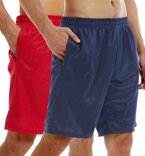 Vogyal Mens Mesh Gym Workout & Athletic Running Shorts with Zipper ...