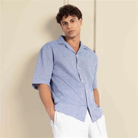 Box Fit Cuban Collar Shirt For Men | Lavender Blue | Men Shirt – Brown ...