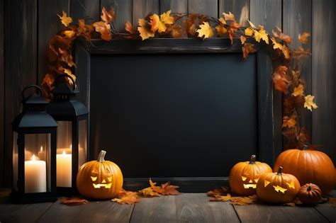 Halloween welcome signboard mockup with pumpkin generative ai | Premium ...