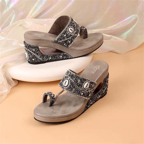 Elegant Grey Wedding Wedge Heel Sandal | Touch Heel