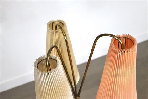 Vintage Tripod Floor Lamp in Brass and Plisse, 1950s For Sale at 1stDibs