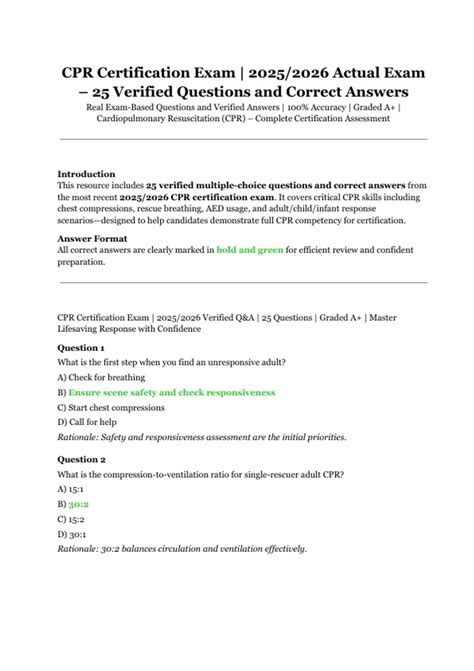 CPR Certification Exam | 2025/2026 Actual Exam – 25 Verified Questions ...