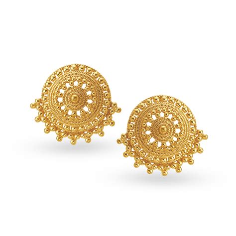 Artsy 22 Karat Gold Round Stud Earrings
