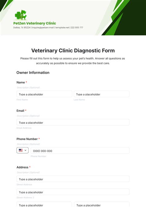 Free Veterinary Clinic Diagnostic Form Template to Edit Online