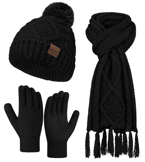 KOITHOT 3 Pieces Women Winter Hat Gloves Scarf Set, Soft Warm Thick ...