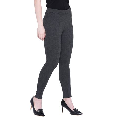 Buy NEWPORT Women's Charcoal Ponte Mid Waist Skinny Fit Tregging with ...
