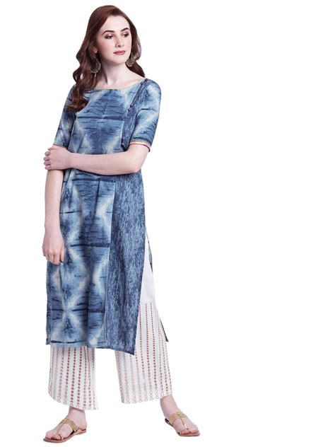 Buy Srishti by FBB Indigo Side-Slit Kurta at Amazon.in