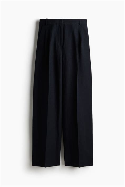 Women's Navy blue Wide linen-blend trousers | H&M IN