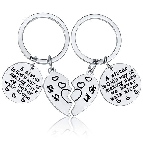 2 Pcs Keychain for Women Sister Keychain Personalized Heart Big Sis Lil ...