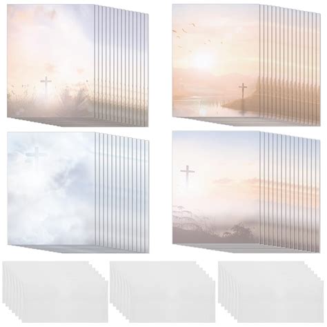 60 Set Paper Stationery Religious Stationery Paper Sun Setting Cross ...
