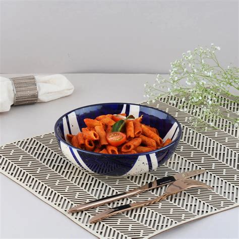 Premium Blue Splash Ceramic Bowl Set of 2 | BlackCarrot