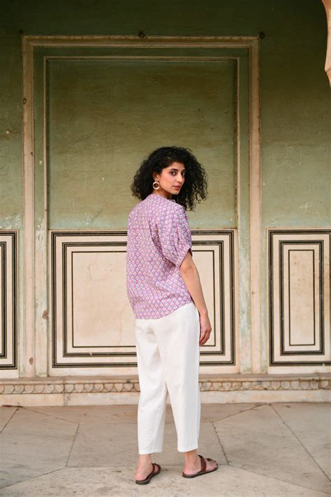 Aaravi Mauve Hand Block Printed Top Shirt – Shilpi Handicrafts