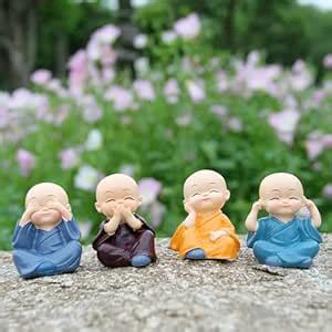 Buy LUXCKY Buddha Monk Set of 4 Statue Figurines Showpiece - Cute Mini ...