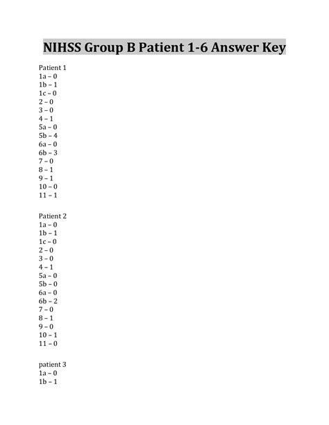 NIHSS Group B Patient 1-6 Answer Key – Scholarfriends - Scholarfriends