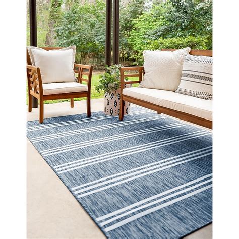 Unique Loom Jill Zarin Outdoor 2 X 3 (ft) Blue Indoor/Outdoor Stripe Area Rug 3152710 at Lowes.com