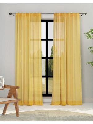 Buy Fabindia Yellow Ihania Veeya Cotton Room Darkening Woven Curtain ...