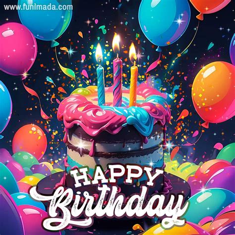 Colorful Birthday Cake and Balloons GIF - Download on Funimada.com