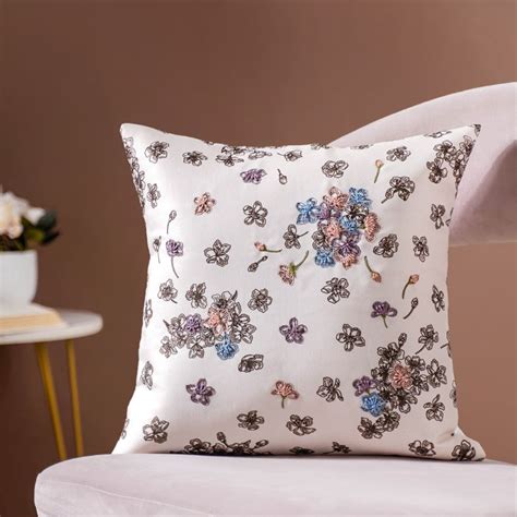 Hand Embroidery Floral Cushion Cover 16 x 16 Inch Online - Premium ...
