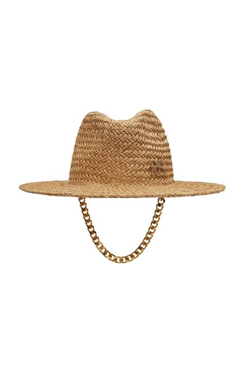 Ruslan Baginskiy Monogram Embellished Chain Strap Fedora Hat in Natural ...