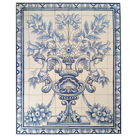 Portuguese Azulejos Tile Mural "Flower Vase" Hand Painted and Signed by ...
