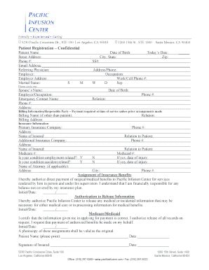 Fillable Online Patient Registration Form - Pacific Infusion Center Fax ...