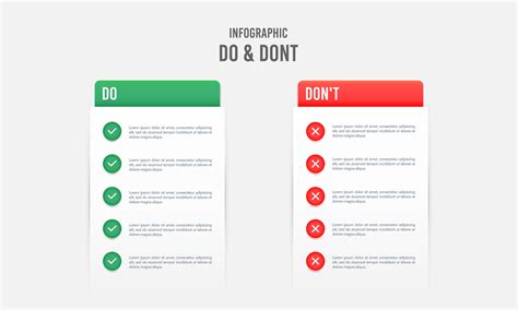 Infographic list comparing dos and don'ts template. Vector illustration ...