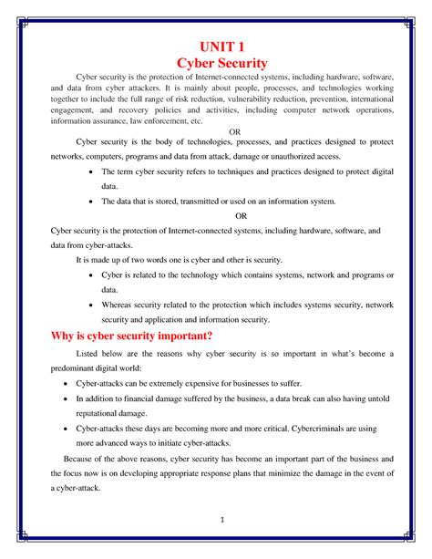 UNIT 1 Cyber Security Notes English - UNIT 1 Cyber Security Cyber ...