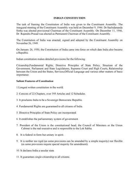 340964193 Indian Constitution Brief Notes 0 - INDIAN CONSTITUTION The ...