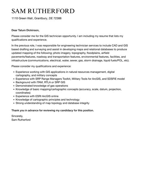 GIS Technician Cover Letter | Velvet Jobs