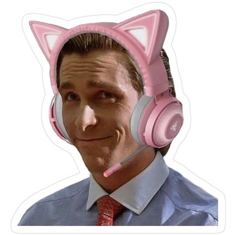 "Patrick Bateman Laptop Sticker | Meme Pink Headset " Sticker for Sale ...