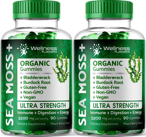 Amazon.com: WELLNESS LABSRX Sea Moss Gummies, 3200mg Organic Seamoss, Irish Sea Moss with ...