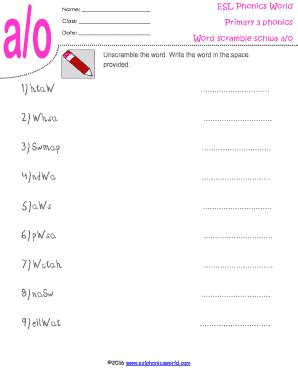 Fillable Online Name: Class: Date: ESL Phonics World Primary 3 phonics ...