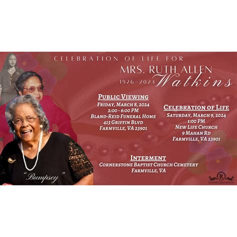 Ruth Allen Watkins Obituary in Farmville at Bland-Reid Funeral Home | Obit