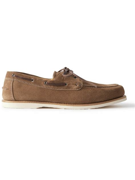 Brunello Cucinelli - Leather-Trimmed Suede Boat Shoes - Brown Brunello ...